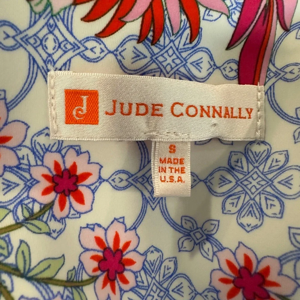 Jude Connally Kerry Dress in White with Pink and Green Floral Print